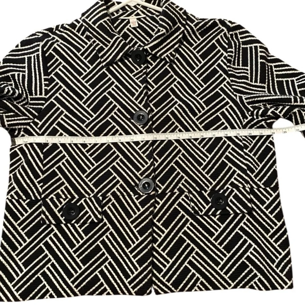 JM Collection Black White Geo Print Soft Knit Blazer Jacket Size Large